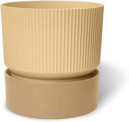 Ixora Saksı Dekoratif Tabaklı Drenajlı Çiçek Saksısı (Krem, 2 Litre)