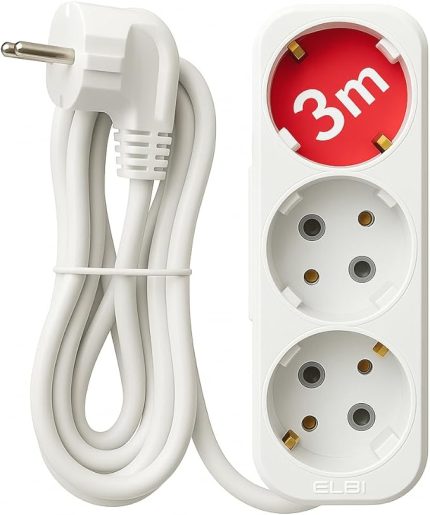 3'lü Kablolu Grup Priz, Topraklı, Çocuk Korumalı, Yanmaz Plastik, CE & TSE Belgeli, 5 Yıl Garantili (3 METRE)
