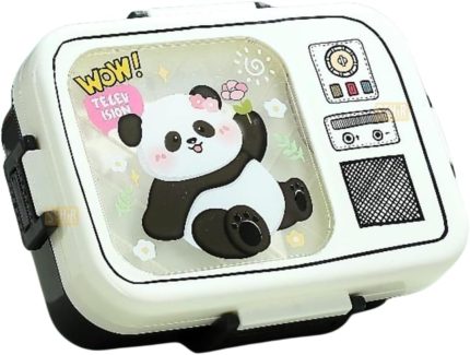 Bento 820ml Lunchbox Sevimli Dostlar Tek Katlı 3 Bölmeli Paslanmaz Çelik Sefer Tası Yemek Kutusu (Beyaz Panda)