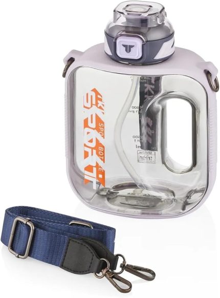 1600ml Pipetli/Pipetsiz Kullanıma Uygun Taşıma Askılı Sızdırmaz Tritan Sport Matara (Mor)