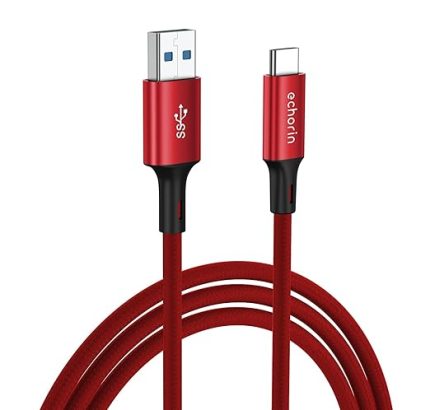 USB-C'ye Örgülü, 1 Metre, Hızlı Şarj ve Data Kablosu (Kırmızı)