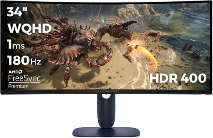 AW3425DWM 34 3440x1440 WQHD 180Hz 1ms HDMI DP FreeSync Premium HDR 400 Curved Gaming Monitor
