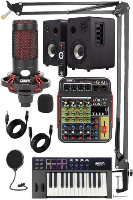 CXN-30 Paket-7 Midi Klavye 5 Kanal Stüdyo Kayıt Mikserli Referans Monitörlü Condenser Mikrofon Seti