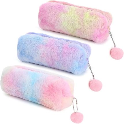 3 Parça Peluş Kalem Kutuları, Yumuşak Kabarık Kalem Kutusu, Gökkuşağı Kalem Kutusu, Tek Boynuzlu At Kalem Kutusu, Öğrenciler Okul Malzemeleri için Sevimli Peluş Kız Kırtasiye Saklama Çantası