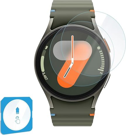 Samsung Galaxy Watch 7 40mm için 2'li Paket (2 Adet) Kolay Kurulum Otomatik Hizalama Aparatlı Şeffaf 9H Sertliğinde Gerçek Temperli Cam Ekran Koruyucu