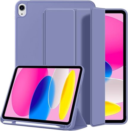 iPad (A16) 11./10. Nesil (2025/2022) ile Uyumlu Kılıf, Darbeye Dayanıklı Yumuşak TPU Kılıf, Kalem Tutucu, Ekran Koruyucu, Üç Katlı Stand, Otomatik Uyanma/Uyku, Lavanta