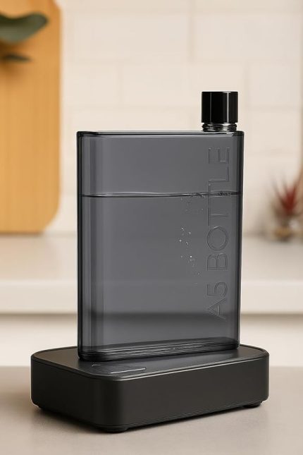 Şeffaf Düz Matara Suluk İnce Su Şişesi (Antrasit)