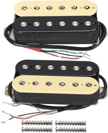 Alnico 2 Humbucker Pickup HBA2 Elektro Gitar Humbucker Boyun ve Köprü Pikap Seti, Krem+Siyah