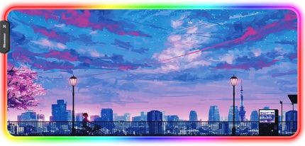 Anime RGB oyun fare altlığı, 800 x 300 x 3 mm büyük fare altlığı XXL, LED çalışma masası altlığı, kaymaz kauçuk tabanlı ve dayanıklı dikişli kenarlar, kişiselleştirilmiş oyuncular için (80 x