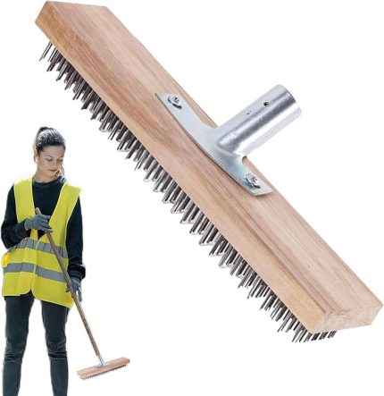 Tel Fırça, 20/45 Cm Kazıyıcılı Tel Süpürge, Saplı Tel Fırça, Genişletilmiş Paslanmaz Ot Yosunlu Metal Süpürge, Ot ve Yosun Tel Fırçası, Bahçe Süpürgesi, Saplı Kaldırım Taşı Tel Süpürge