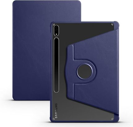 Samsung Galaxy Tab S7 FE LTE (T737-T736-T733-T730) ile Uyumlu Kılıf 360 Derece Dönebilen Standlı PU Arkası Şeffaf PU Deri TPU Kaliteli Tam Uyumlu Termik Kapak Kalem Bölmeli - Lacivert