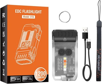 V15 Mini Meşale, 80 ° Dönebilen EDC El Feneri, USB-C LED Şarj Edilebilir Küçük Cep Anahtarlık Meşalesi, Su Geçirmez 10 Modlu Sıcak Kırmızı Işıklı Kuyruk Mıknatıs Lambası, Kamp Acil Durum için