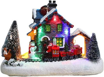 LED ışıklı Noel köy evi, suni reçine, koleksiyon için, Noel sahnesi, köy evleri, figür, süsler, dekorasyon, hediyeler