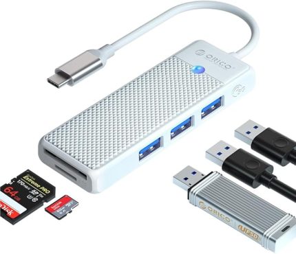 Type-C to 3.0 TF SD Kart Okuyucu 3 Portlu USB 3.0 Çoklayıcı Adaptör Beyaz