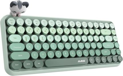 Kablosuz Bluetooth Retro Sessiz Klavye – Yuvarlak Tuşlu, Kedi Süs Aksesuarı, 84 Tuşlu, Taşınabilir, Akıllı Uyku Modu, Ergonomik Tasarım, Tablet Telefon Uyumlu, AJAZZ AJ308i Yeşil