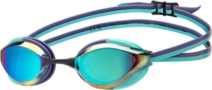 Üniseks Yetişkin Python Yarış Yüzme Gözlüğü Erkekler ve Kadınlar için Rekabetçi Yüzücüler Buğu Önleyici Ayna Lens Çift Kayışlı Küçük Kesim, Turkuaz/Gelecek Alacakaranlık/Su