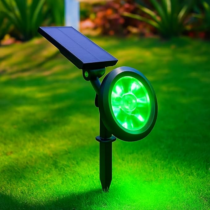 Solar Bahçe Aydınlatma Lambası - 9 LED Yeşil Işık, 200 Lümen, IP65 Su Geçirmez, Güneş Enerjili Kazıklı veya Duvar Montajlı Çim Armatürü