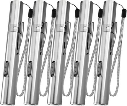 LED Küçük El Feneri USB Teşhis Tıbbi Mini Penlight, Cep Klipsli Paslanmaz Çelik Su Geçirmez Şarj Edilebilir Penlight + Mekanik için USB Kablosu (5 adet)