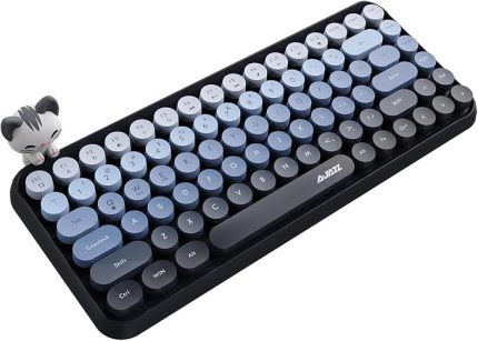 Kablosuz Bluetooth Retro Sessiz Klavye – Yuvarlak Tuşlu, Kedi Süs Aksesuarı, 84 Tuşlu, Taşınabilir, Akıllı Uyku Modu, Ergonomik Tasarım, Tablet Telefon Uyumlu, AJAZZ AJ308i Mavi