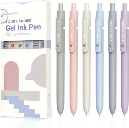 Candies 6 adet 0,5 mm hızlı kuruyan siyah jel mürekkepli kalem, ince uçlu, pürüzsüz yazma, okul malzemeleri sevimli kalemler (Morandi)