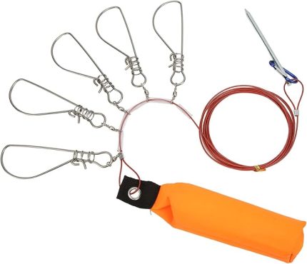 Balık Stringer Kiti, Köpük Float Stick ile Canlı Balık Kilidi Çelik Tel Olta Kilidi Toka Açık Balıkçılık için Balık Stringer Kiti(5 Toka)