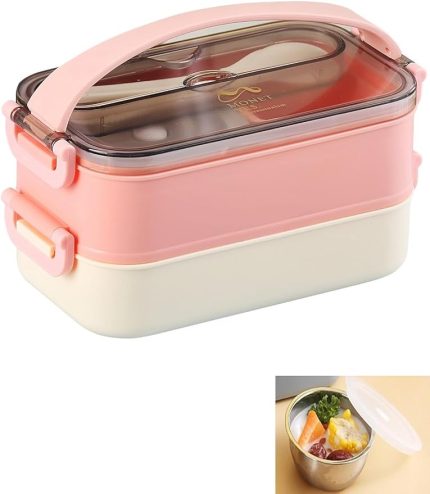 Bento Lunch Box Ofis-Okul İçin Yeni Nesil Sefer Tası -Çorba Kaseli Model-Paslanmaz Çelik Pembe