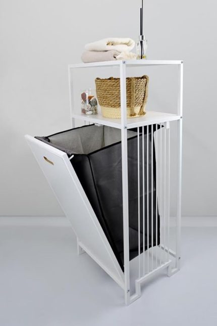 Metal Kirli Sepetli 2 Raflı Çok Amaçlı Banyo Düzenleyici Raf Organizer Beyaz – MRS-007 C1-1-369