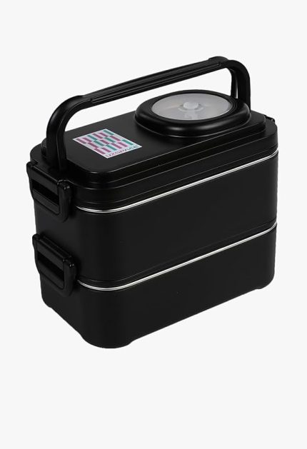 1200 ML İki Kat Dört Bölme Paslanmaz Çelik Lunch Box Yeni Nesil Sefer Tası-Sos Kaseli Model-FFLBOX8023 (Siyah)