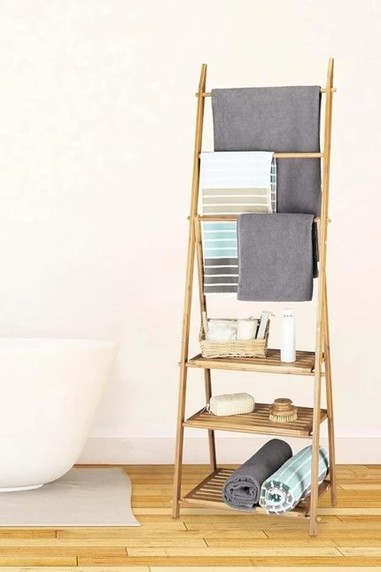 Bambu 3 Raflı Havlu Askısı Banyo Düzenleyici Havluluk Organizer DB-0006