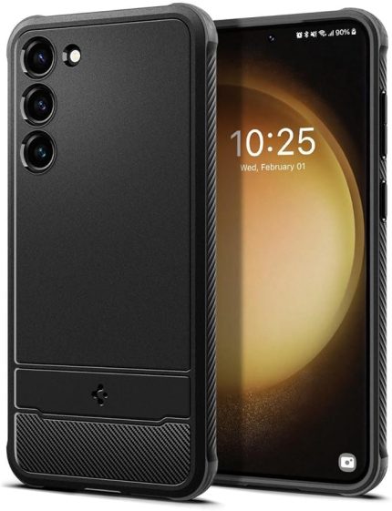 Galaxy S23 ile Uyumlu Kılıf Rugged Armor Üst Düzey Koruma Siyah Karbon Kapak - ACS05711 (Spigen TR Garantili) | Mat Siyah
