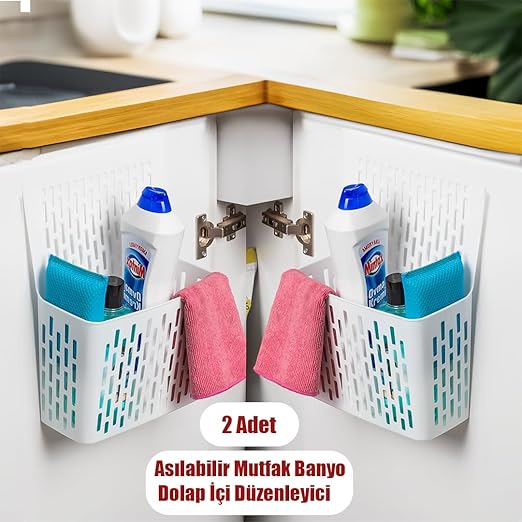 Org-52 2 li Asılabilir Mutfak Banyo Dolap İçi Düzenleyici Organizer Deterjanlık - Beyaz - Görsel 3