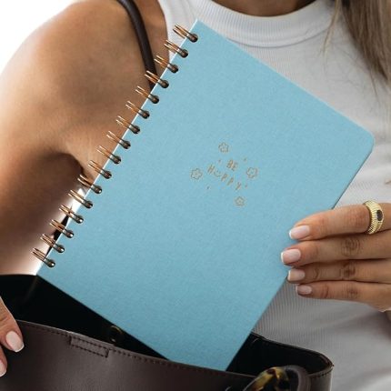 A5 Spiralli Sert Kapak Keten Düz Çizgisiz Tarihsiz Not Defteri Mavi