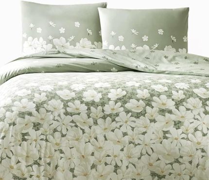 April Ranforce Çiçek Desenli%100 Pamuk Nevresim Takımı, Yeşil, Çift Kişilik