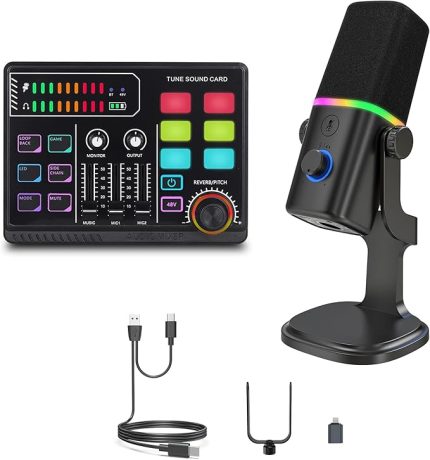 Ses Kartı ve Mikrofon Set Youtube Kick Podcast ve Yayıncı, Ses Kartı, DJ Mikser, Taşınabilir Podcast Prodüksiyon Stüdyosu, Canlı Yayın, Kayıt, Oyun için Kondenser Mikrofon Mikseri P100-KD8