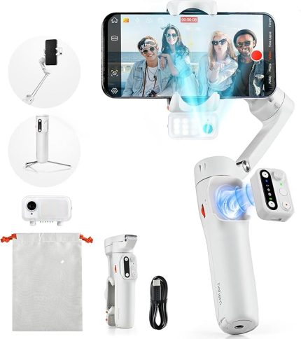 iSteady V3 Gimbal akıllı telefon, yükseltilmiş 3 eksenli gimbal stabilizatör, manyetik AI izleyici, çıkarılabilir kontrolör, entegre genişletilmiş direk ve tripod, canlı yayın için katlanabilir