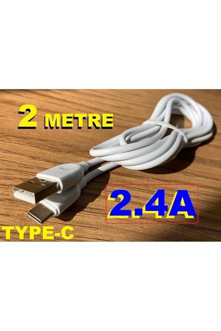Xıaomi Uyumlu Type C Şarj Ve Data Kablosu 2 Metre 2.4a 2.4 Amper Beyaz