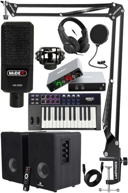 İmpressive Paket-3 Stüdyo Ekipmanları Seti (Monitör Mikrofon Ses Kartı Kulaklık Midi Klavye)