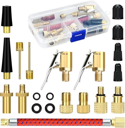 Fahrradventil Adapter Set, 21 Stück Fahrrad Ventiladapter Ventil Adapter, Französisches Ventil Adapter, Autoventil Adapter, Kompressor Ventil Adapter, Flickzeug Fahrrad, Luftpumpe, Ballnadel