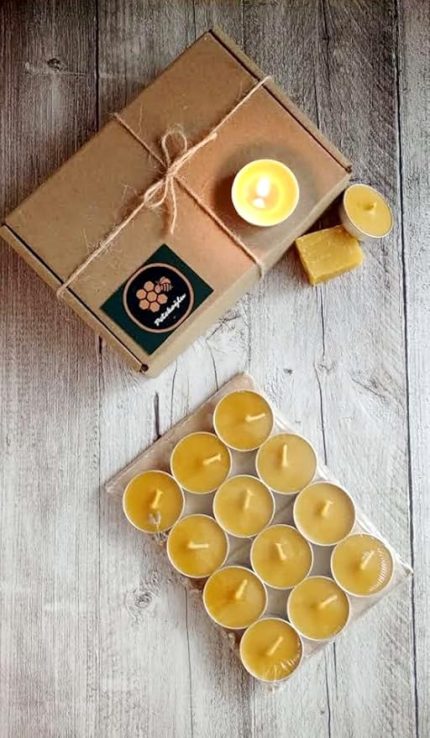 (12 Adet) Tealight Doğal Petek Balmumu Mum Ekonomik Boy (8Gr) Beeswax Candle