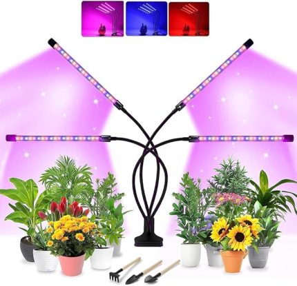 lambası, LED tam spektrum, oda bitkileri, bitkiler için büyüme lambası, zamanlayıcılı yetiştirme lambası, 3/9/12 saat, 3 ışık modu ve 10 kısma kademesi, USB adaptörü