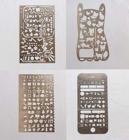 Şablon Seti, Paslanmaz Çelik Metal Şablon Seti, Bullet Journal için, Kendin Yap Defter Çizimi Şablon Cetvel Temelleri 4 Parça