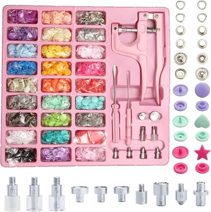 Plastik ve Metal Çıtçıtlı Düğmeler, Çıtçıtlı Pense Seti, 300 Set Plastik ve Metal Çıtçıtlı Düğmeler Dikiş ve El İşi için (Pembe)