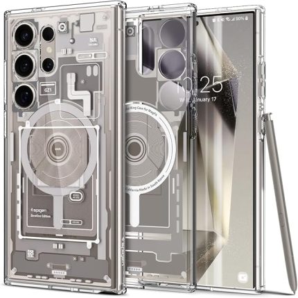 Galaxy S24 Ultra ile uyumlu Kılıf Ultra Hybrid OneTap Metal Ring MagFit Zero One Natural Titanium - ACS07624