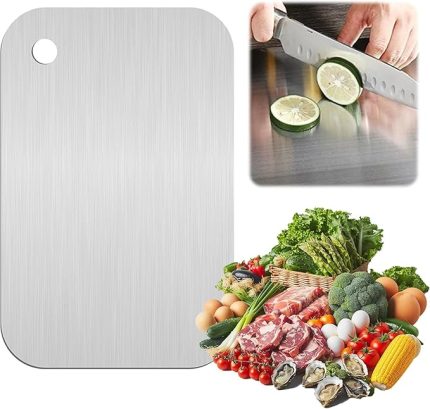 Paslanmaz Çelik Kesme Tahtası Mutfak Piknik İçin İnox 304 Kalite Antibakteriyel Küf Tutmaz Sunumluk KolayTemizlenir TepsiEt Sebze Meyve Doğrama Tahtası Lüks Kesme Matı 24 * 15CM