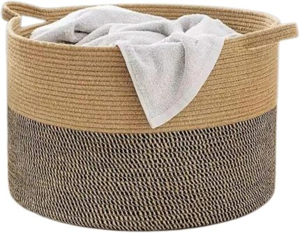 Rustic Retreat Jüt Kapaklı Moderin Tasarım Geniş Hacim Kapasiteli Çamaşır Oyuncak Havlu Battaniye Giyisi Sepeti Zarif Ve Estetik Tasarım Depolayıcı Organizer (Siyah-Kırçıl)