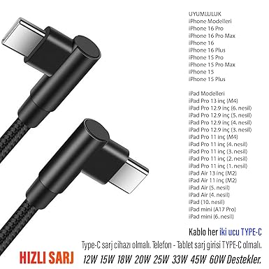Metre TYPE-C Şarj Kablosu HIZLI Şarj Samsung İphone Uyumlu Type c to Type C Uzun Kablo - Görsel 5