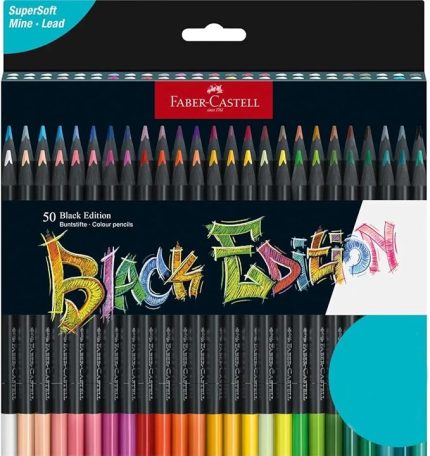 116450 - Renkli kalemler Blackwood, Black Edition, 50'li kutu, parlak renkler, yumuşak çizgili, siyah ahşap