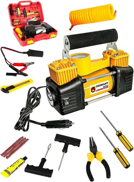 Profesyonel Çift Pistonlu 12 V 150 Psi Dakikada 85 Lt Araç Araba Lastik Bot Şişirme Kompresörü Lastik Tamir Kiti Hediyeli
