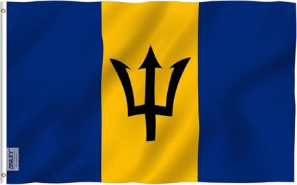 Fly Breeze 3x5 ft Barbados Bayrağı - Canlı Renk ve UVSOLMAYA Dayanıklılık - Kanvas Kafa ve Çift Dikişli - Pirinç Grommetli Barbados Bayrakları Polyester 3 x 5 Ft