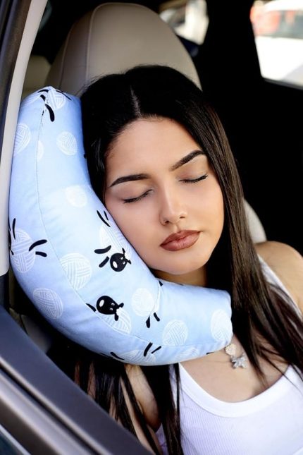 Boyun Yastığı Ortopedik Araba Otobüs Uçak Yolculuk Yastığı Koyun Desen 30 X 10 Kurtçuk Yastık Koyun